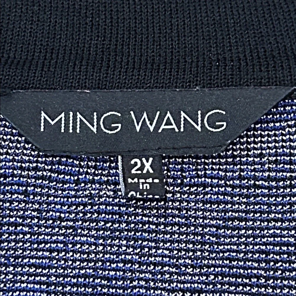 Ming Wang Black Blue Gray Abstract Print Single Button Front Blazer 2X Lagenlook